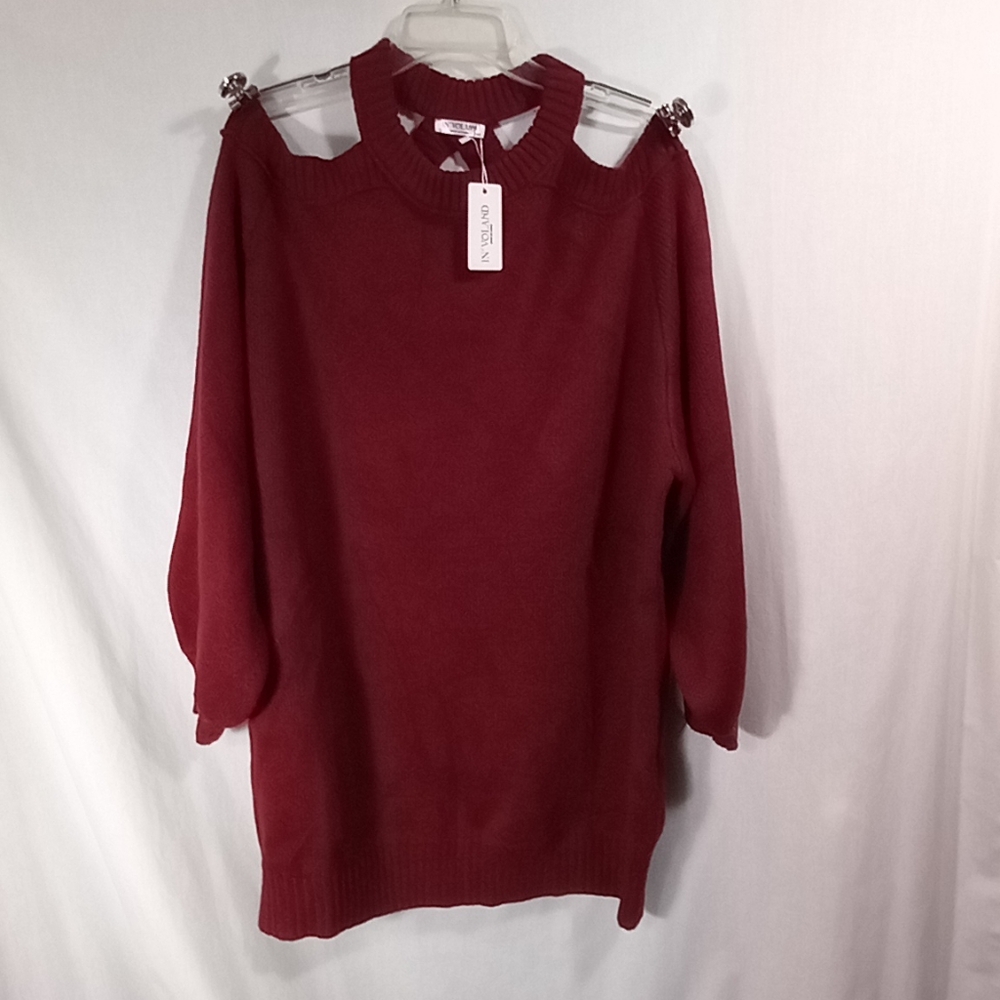 In'Voland Burgundy Cold Shoulder Puff Sleeve Sweater Size 20W NWT